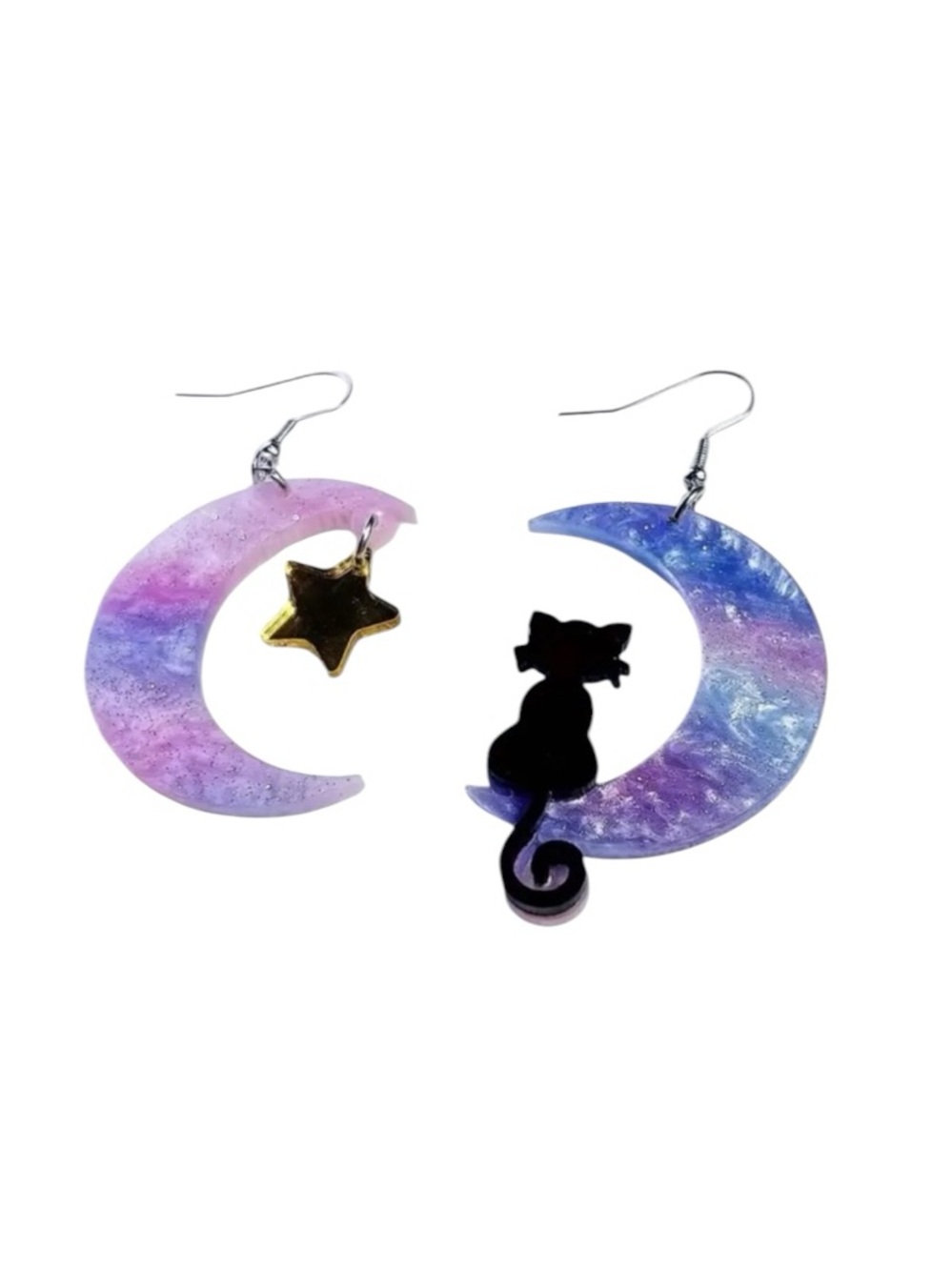 Pink & Purple Moon Cat Earrings